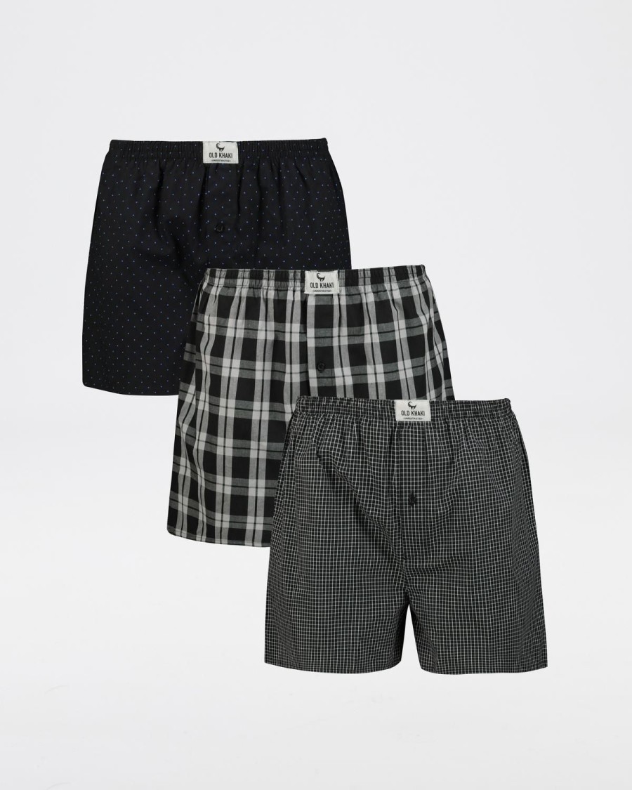 Old Khaki Socks & Underwear | Men'S Woven Boxers 3-Pack Black