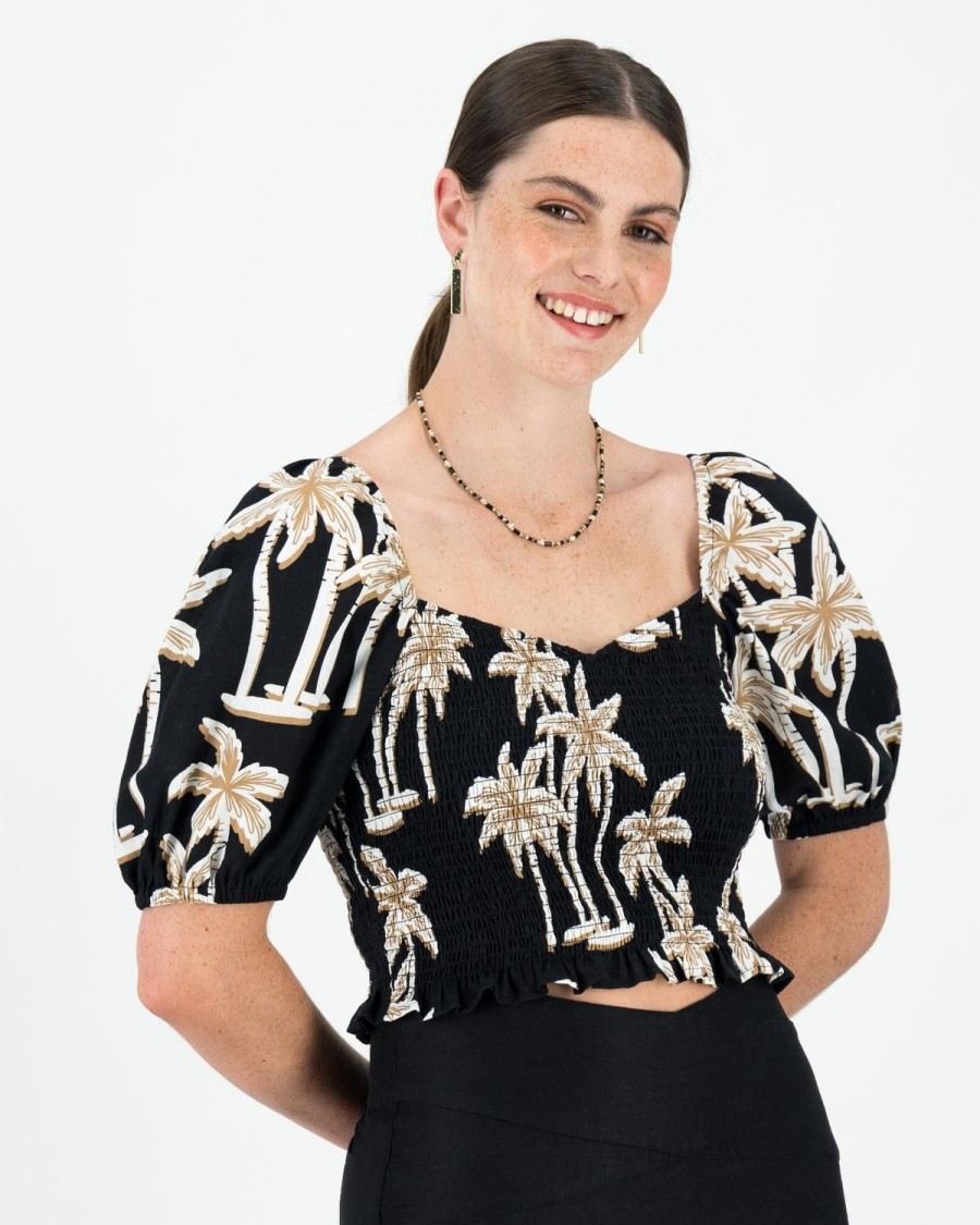 Old Khaki Shirts & Blouses | Women'S Gloria Shirred Blouse Black