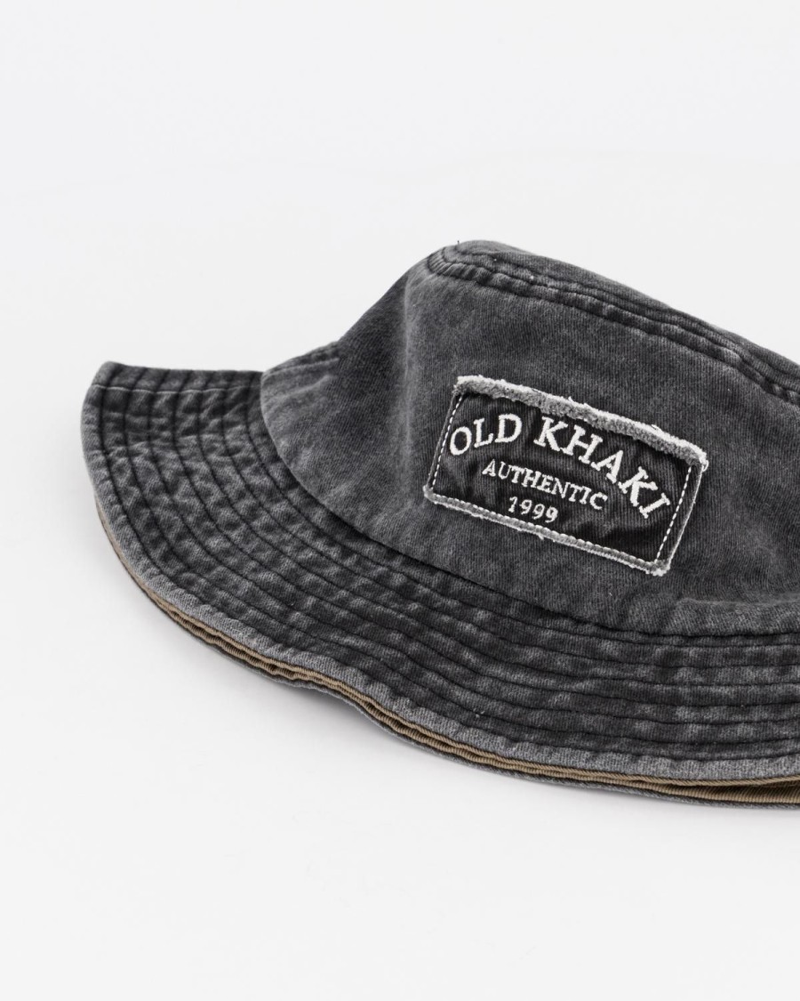 Old Khaki Headwear | Men'S Gerault Frayed Badge Bucket Hat Black