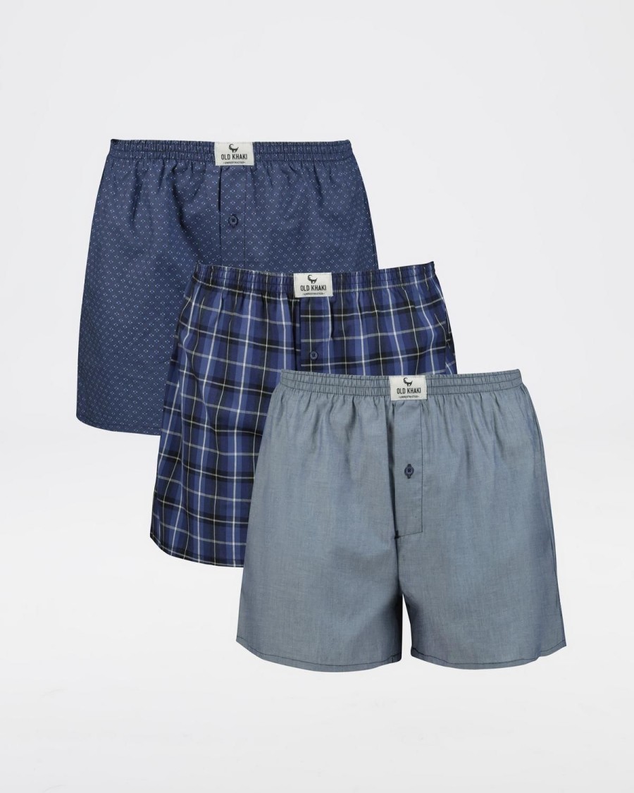 Old Khaki Socks & Underwear | Men'S Woven Boxers 3-Pack Navy