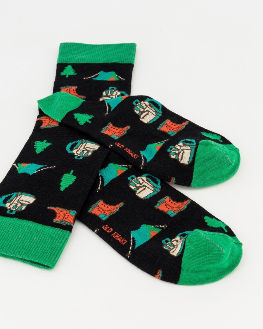 Old Khaki Socks & Underwear | Men'S Wilbur Wilderness Print Socks Black