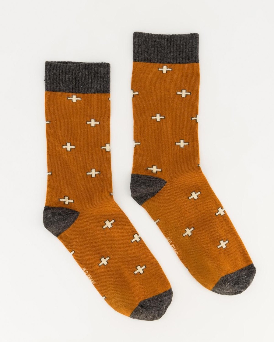 Old Khaki Socks & Underwear | Men'S Keith Cross Print Socks Rust