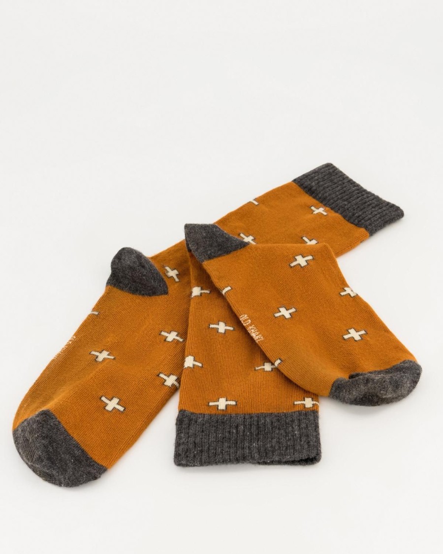Old Khaki Socks & Underwear | Men'S Keith Cross Print Socks Rust