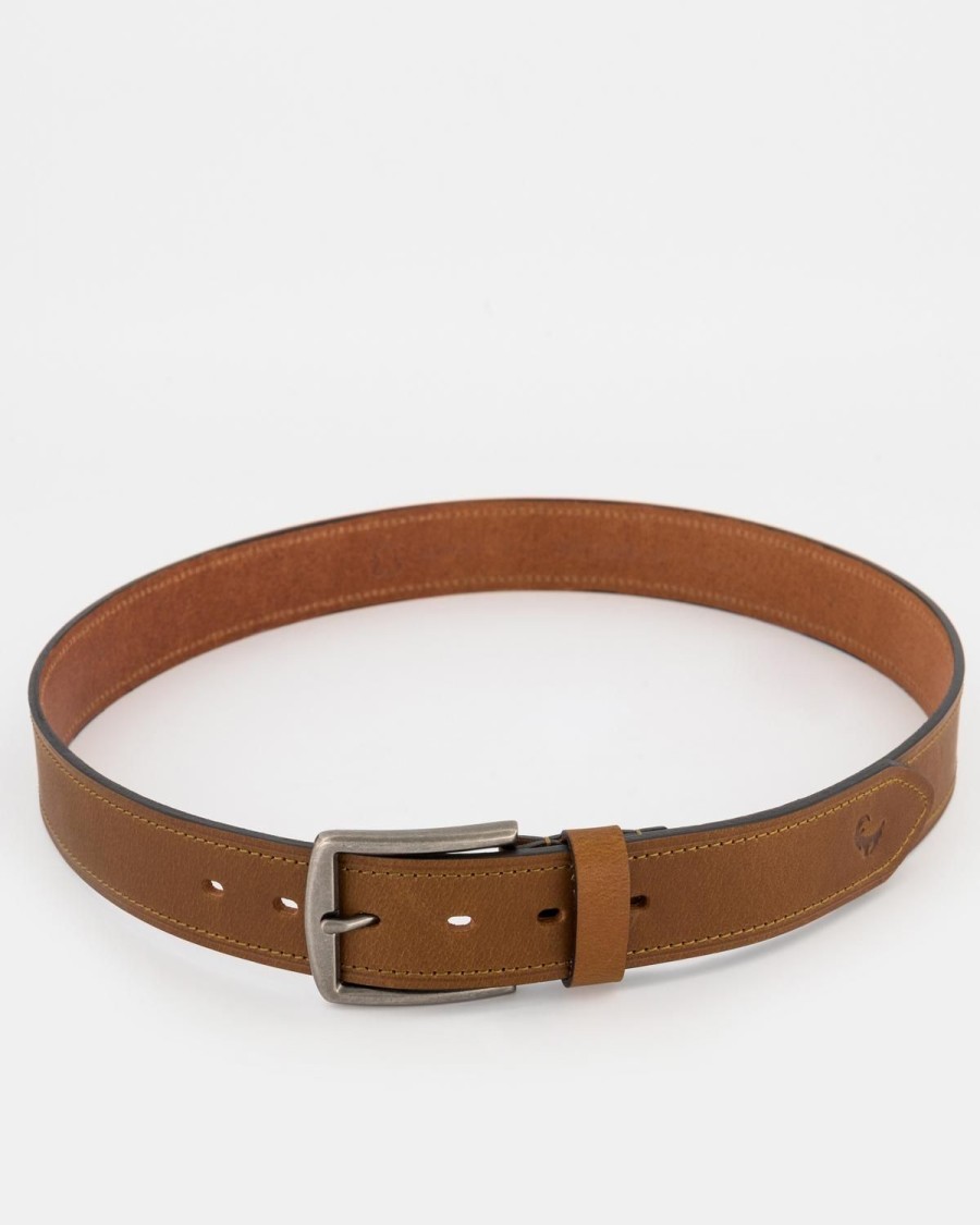 Old Khaki Belts | Men'S Grady Topstitch Rolled Edge Leather Belt Tan