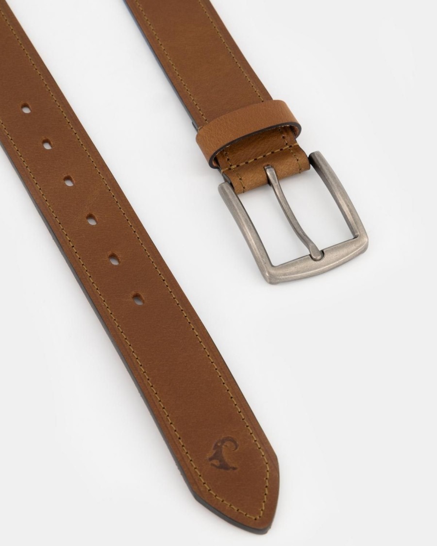 Old Khaki Belts | Men'S Grady Topstitch Rolled Edge Leather Belt Tan
