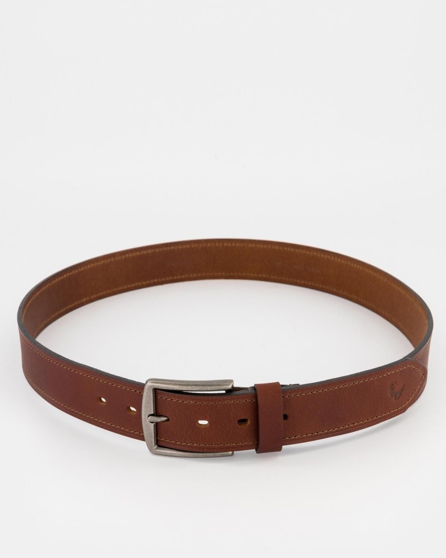 Old Khaki Belts | Men'S Grady Topstitch Rolled Edge Leather Belt Brown