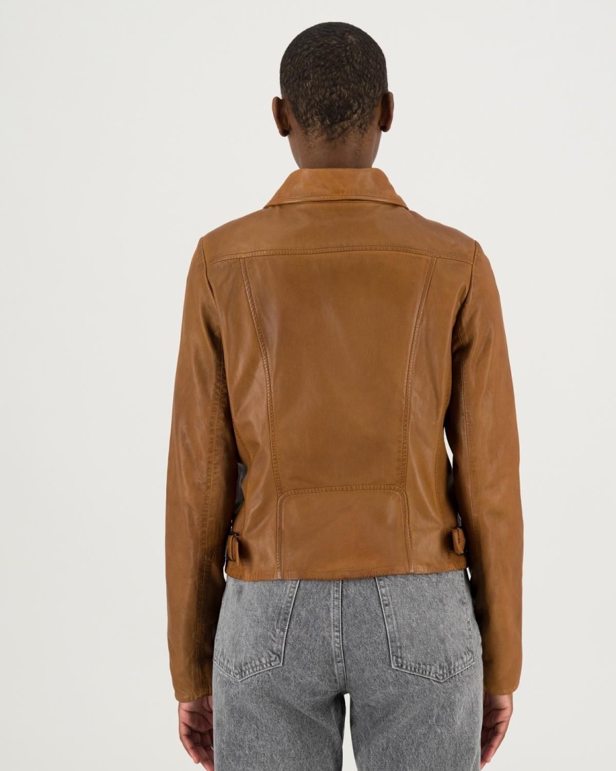 Old Khaki Jackets | Women'S Tyra Leather Biker Jacket Tan