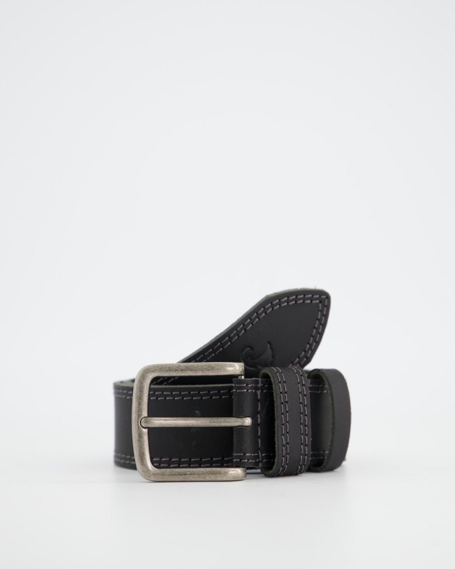 Old Khaki Belts | Men'S Daniel Double Stitch Leather Belt Black
