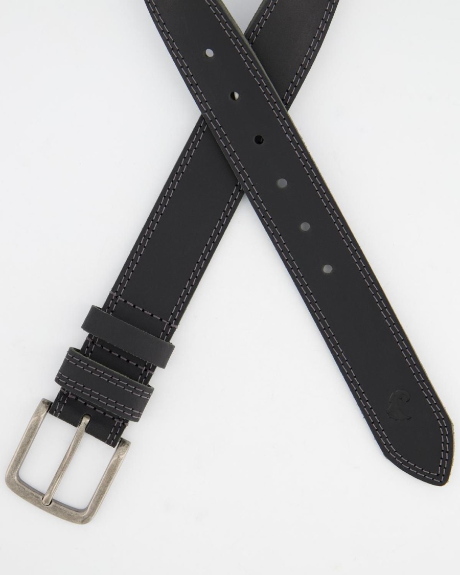 Old Khaki Belts | Men'S Daniel Double Stitch Leather Belt Black