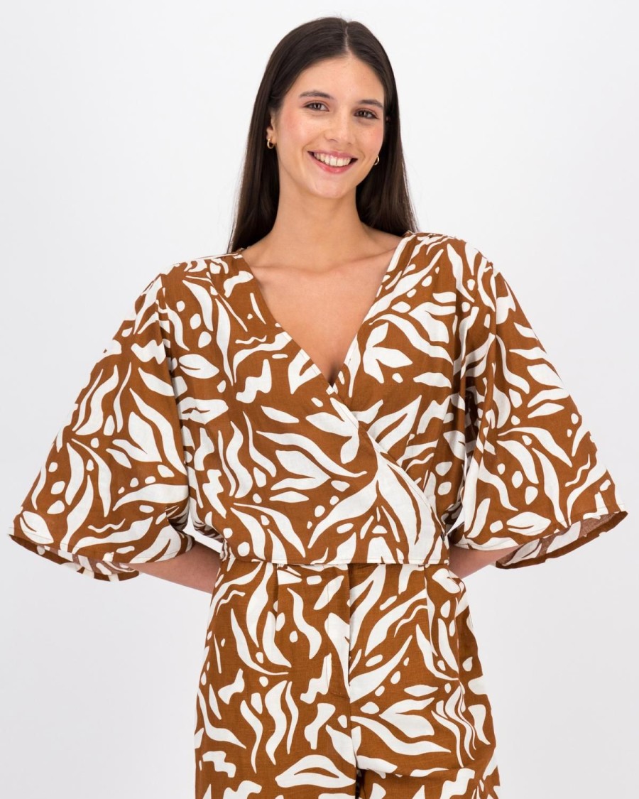 Old Khaki Shirts & Blouses | Women'S Juliette Abstract Print Blouse Camel