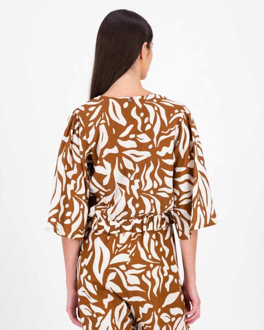 Old Khaki Shirts & Blouses | Women'S Juliette Abstract Print Blouse Camel