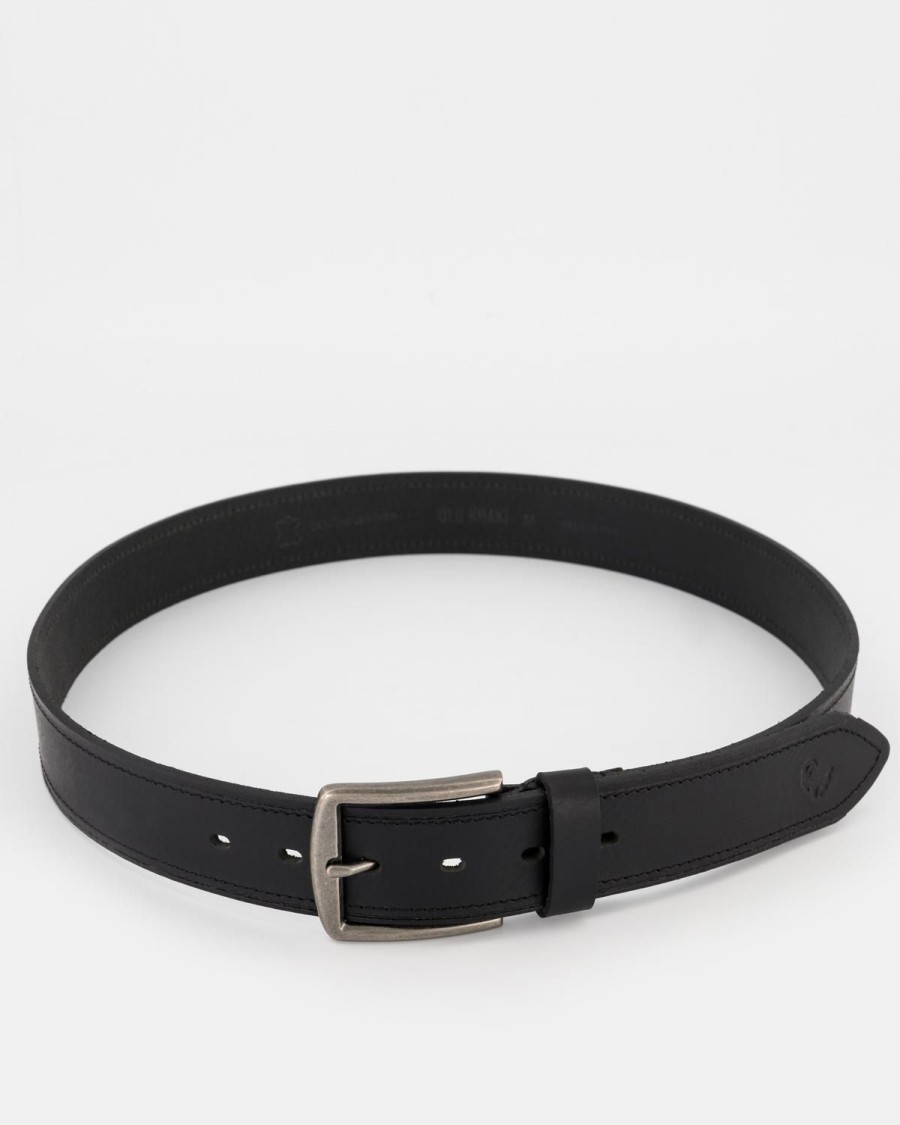 Old Khaki Belts | Men'S Grady Topstitch Rolled Edge Leather Belt Black