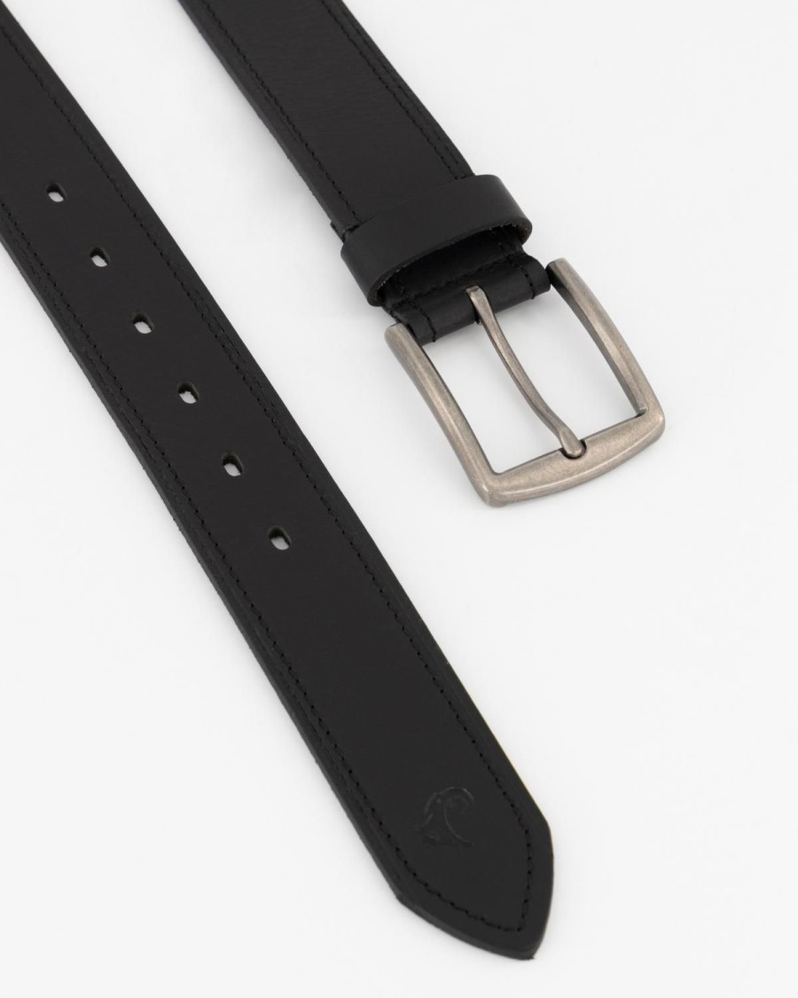 Old Khaki Belts | Men'S Grady Topstitch Rolled Edge Leather Belt Black