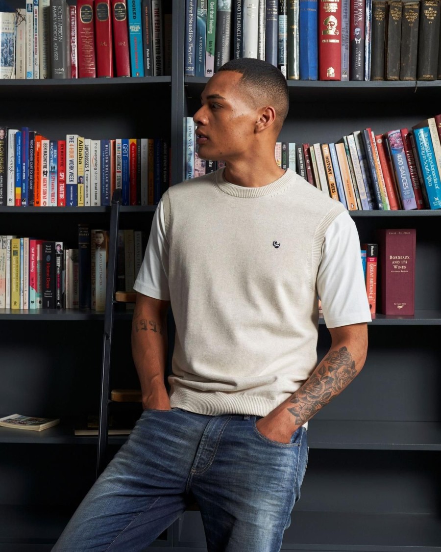 Old Khaki Knitwear | Men'S Jeff Sleeveless Crew Neck Knit Milk