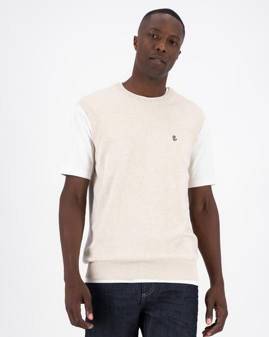 Old Khaki Knitwear | Men'S Jeff Sleeveless Crew Neck Knit Milk