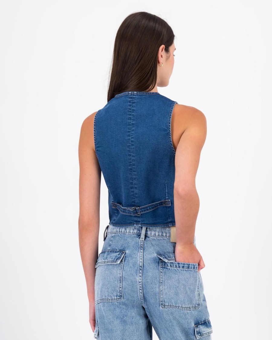 Old Khaki Denim | Women'S Isla Denim Waistcoat Mid Blue