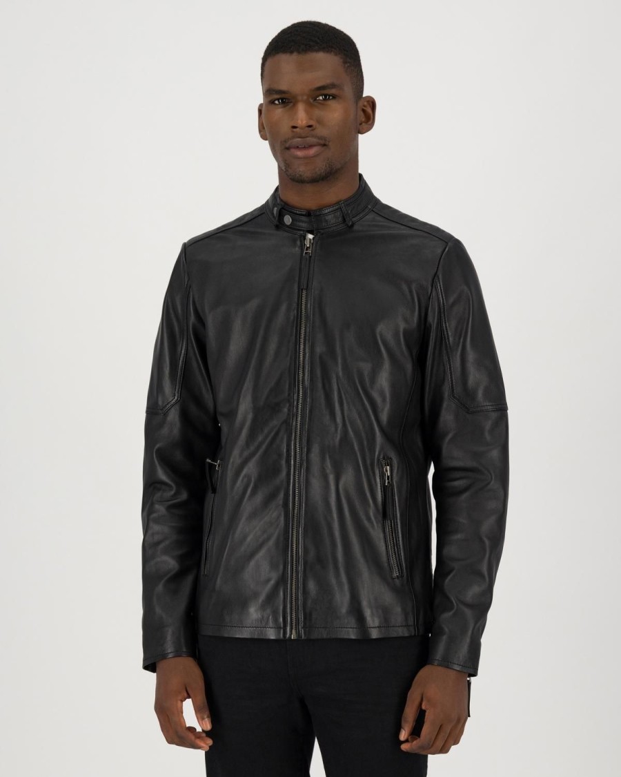 Old Khaki Jackets | Men'S Hugo Leather Jacket Black