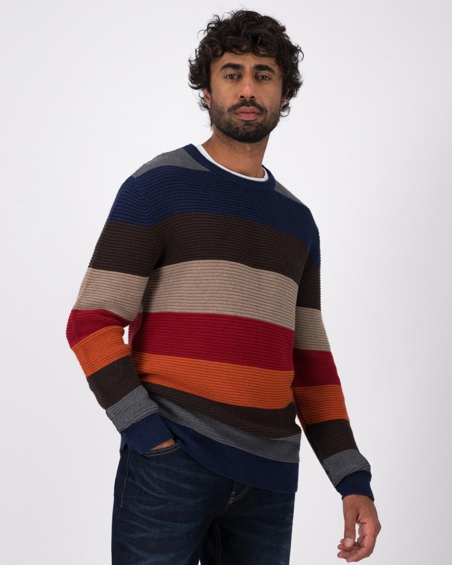 Old Khaki Knitwear | Men'S Jason Striped Crew Neck Knit Navy