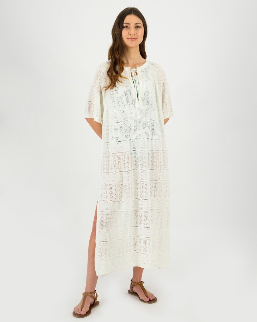Old Khaki Scarves & Kimonos | Women'S Jahari Crochet Kimono Milk